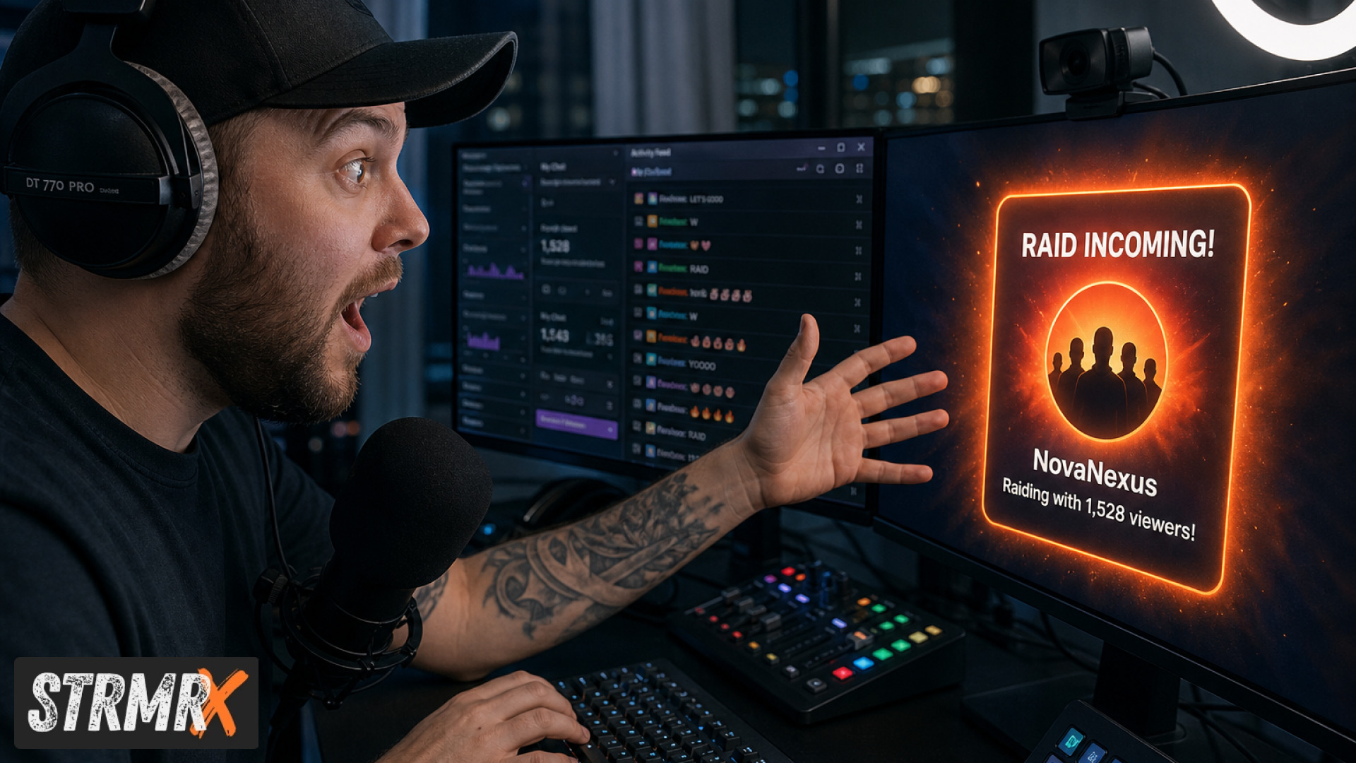 Streamer's OBS browser source showing an automatic raid timer overlay