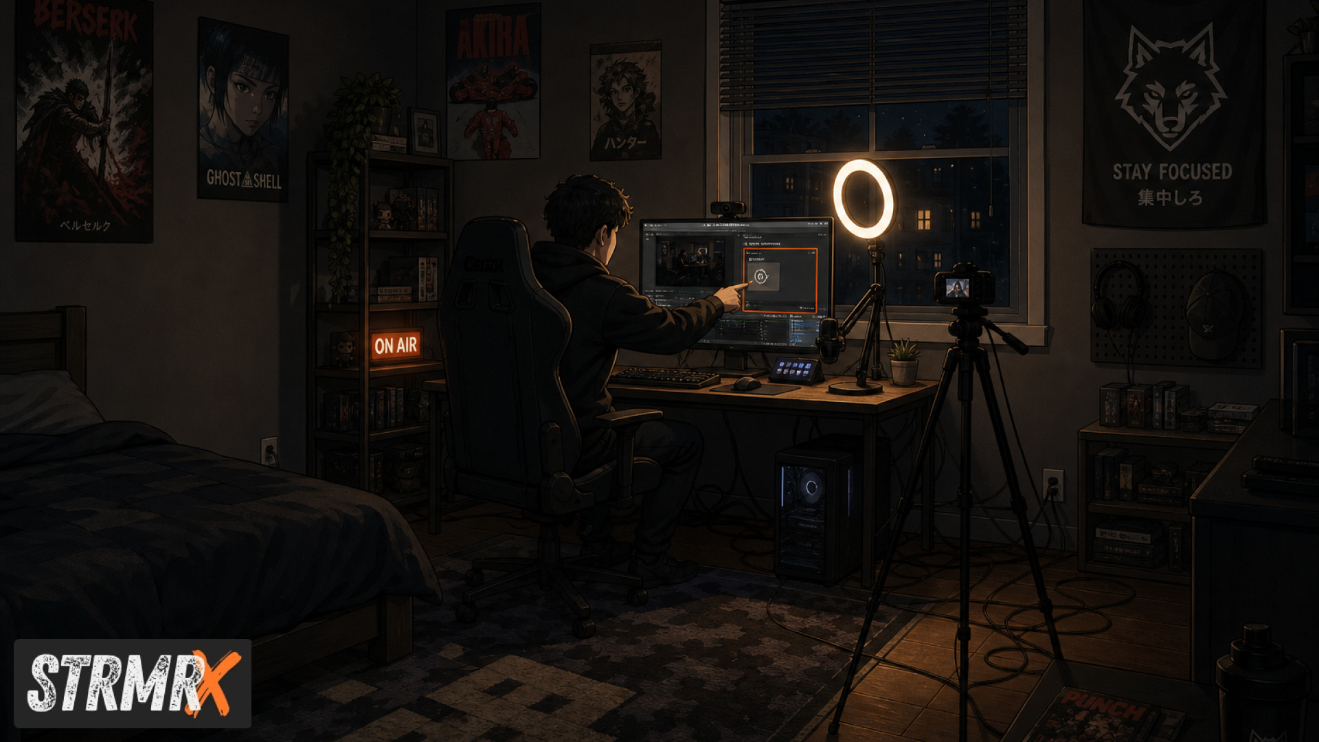 Streamer setting up free twitch overlays for OBS browser sources