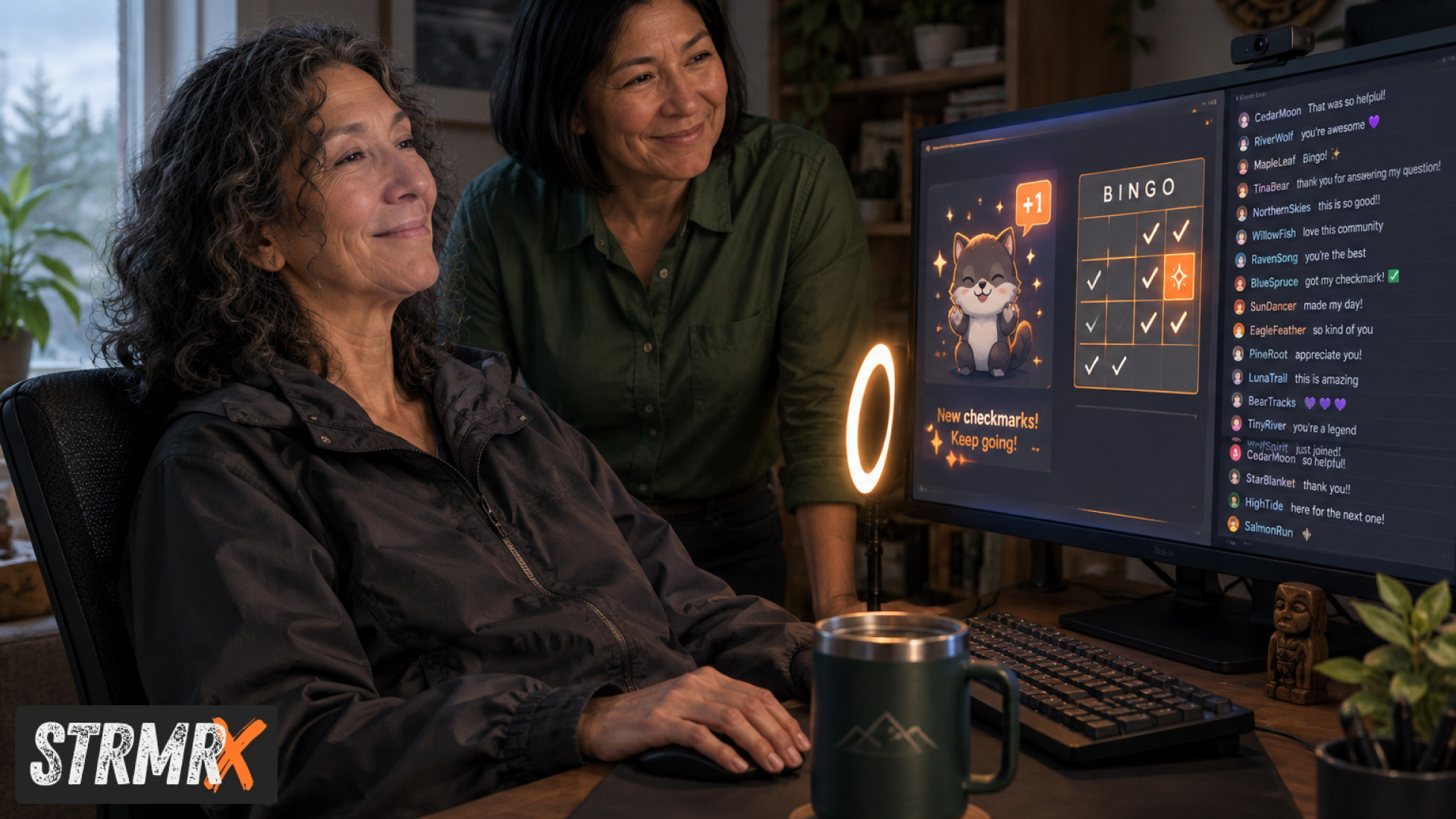 Twitch streamer using chat engagement overlays to reduce dead air